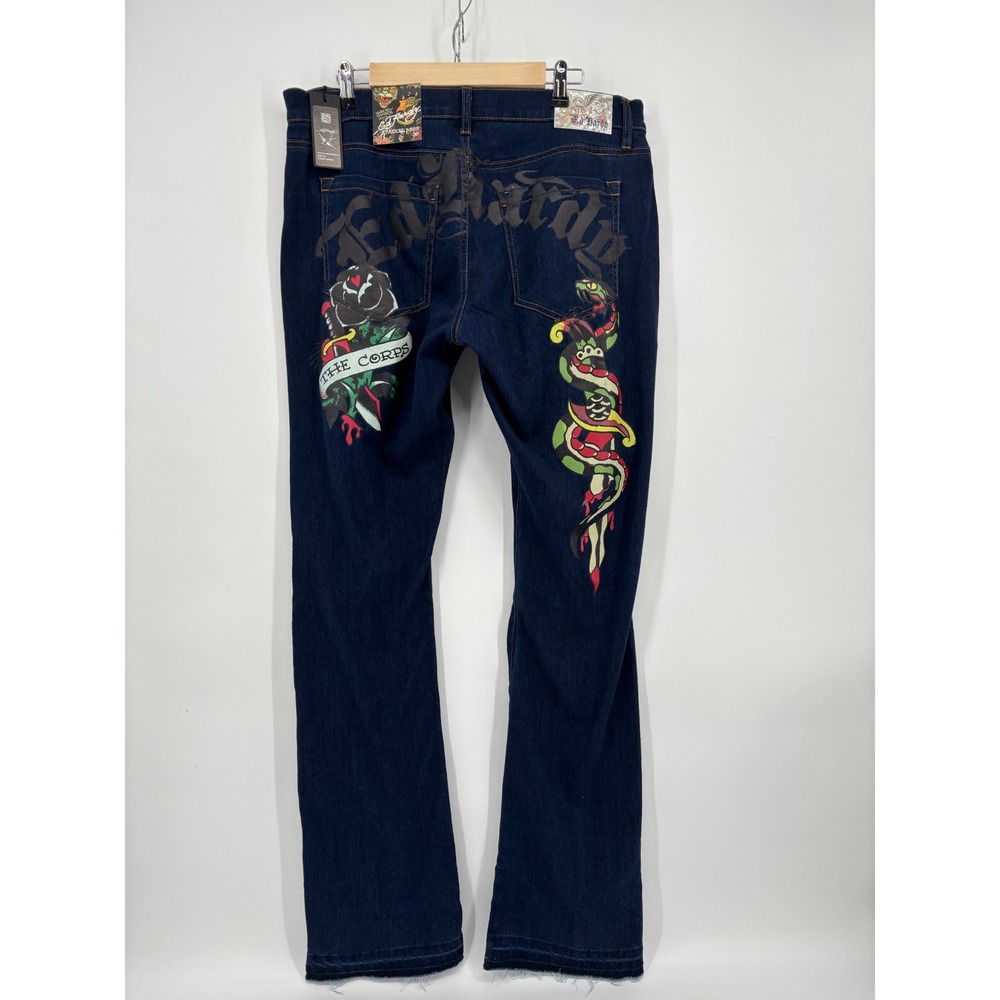 Ed Hardy Mens Tattoo Graphic Denim Jeans Dark Wash Straight Leg Size 36 NEW - Picture 6 of 16